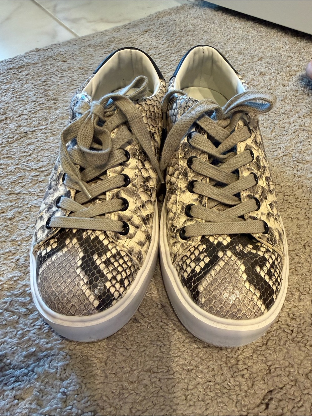 Greats Women's Snake-Print Lace-Up Sneakers in Gray and Black
